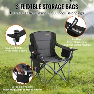 Heavy-Duty Folding Camping Chair 350lb Capacity – Ultralight Portable Outdoor Seat with Storage Pockets