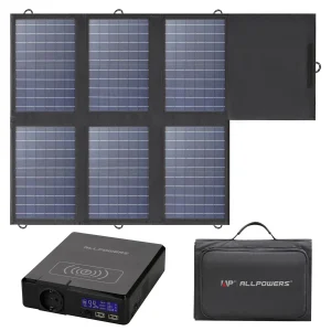 ALLPOWERS 200W Portable Power Station 41600mAh + 60W Foldable Solar Panel – Wireless Charging Solar Generator